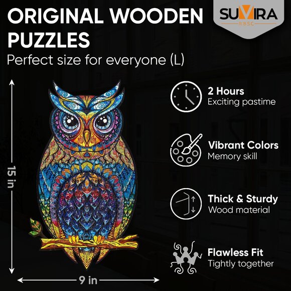 Suvira Animal Wooden Puzzle - Engaging, Educational, and Eco-Friendly (Owl) - Picture 3 of 12